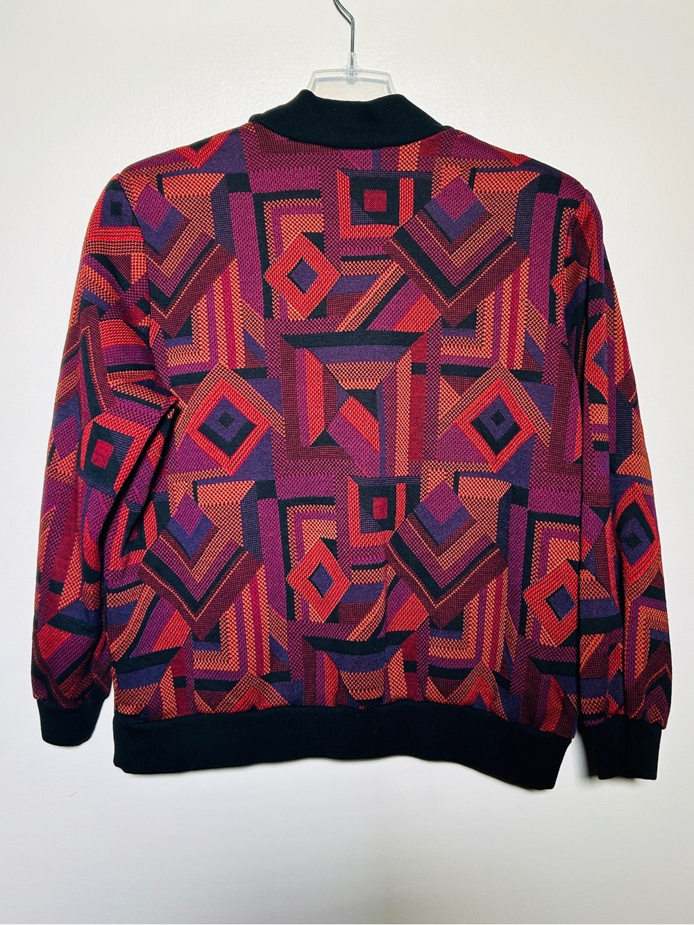 Vintage 80s Geometric Pattern Crewneck Sweater - Maroon, orange, purple